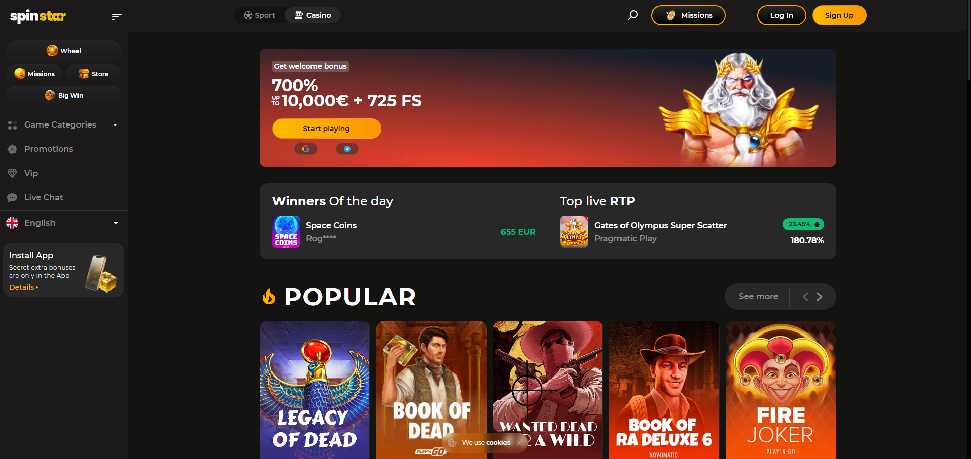 spinstar bet casino home live